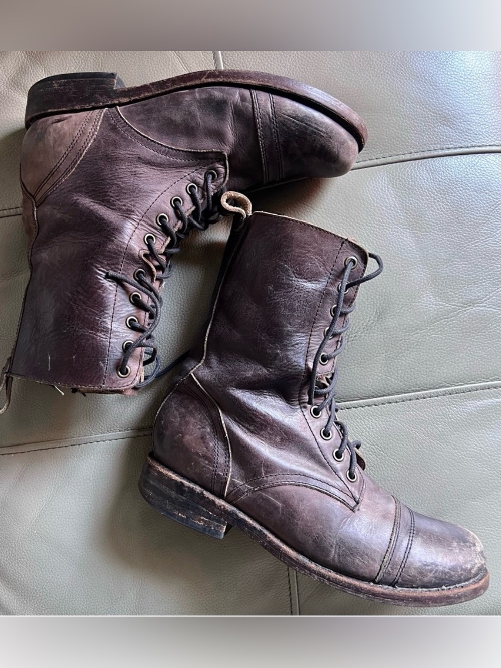 Freebird by Steven CHASE Boots Sz 9 Combat Distressed Lace Up Grunge Biker Brown